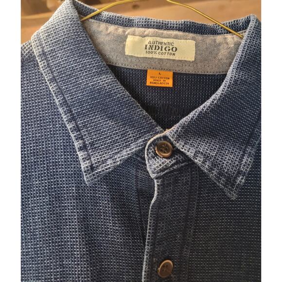 TAILOR VINTAGE Shirt Men's L Blue Long Sleeve Authentic Indigo Cotton - Picture 9 of 12
